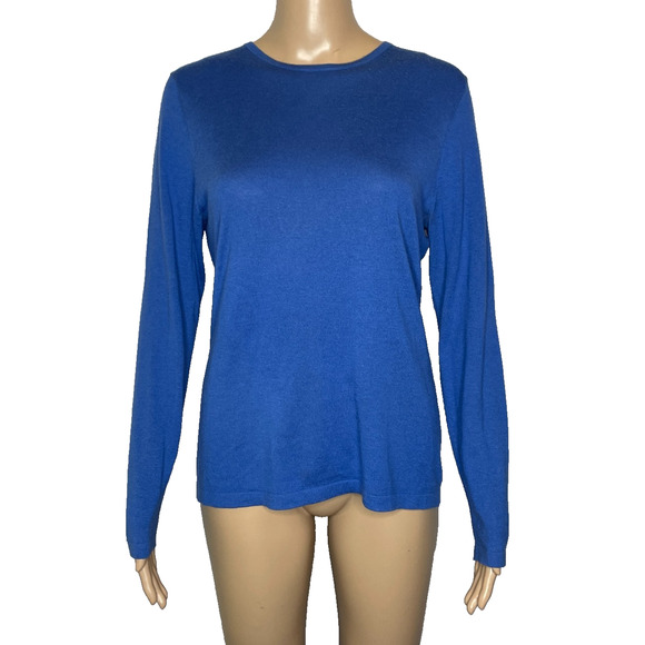 Women's Large Neiman Marcus Cashmere Blend Blue Crewneck Knit Sweater - Picture 1 of 5